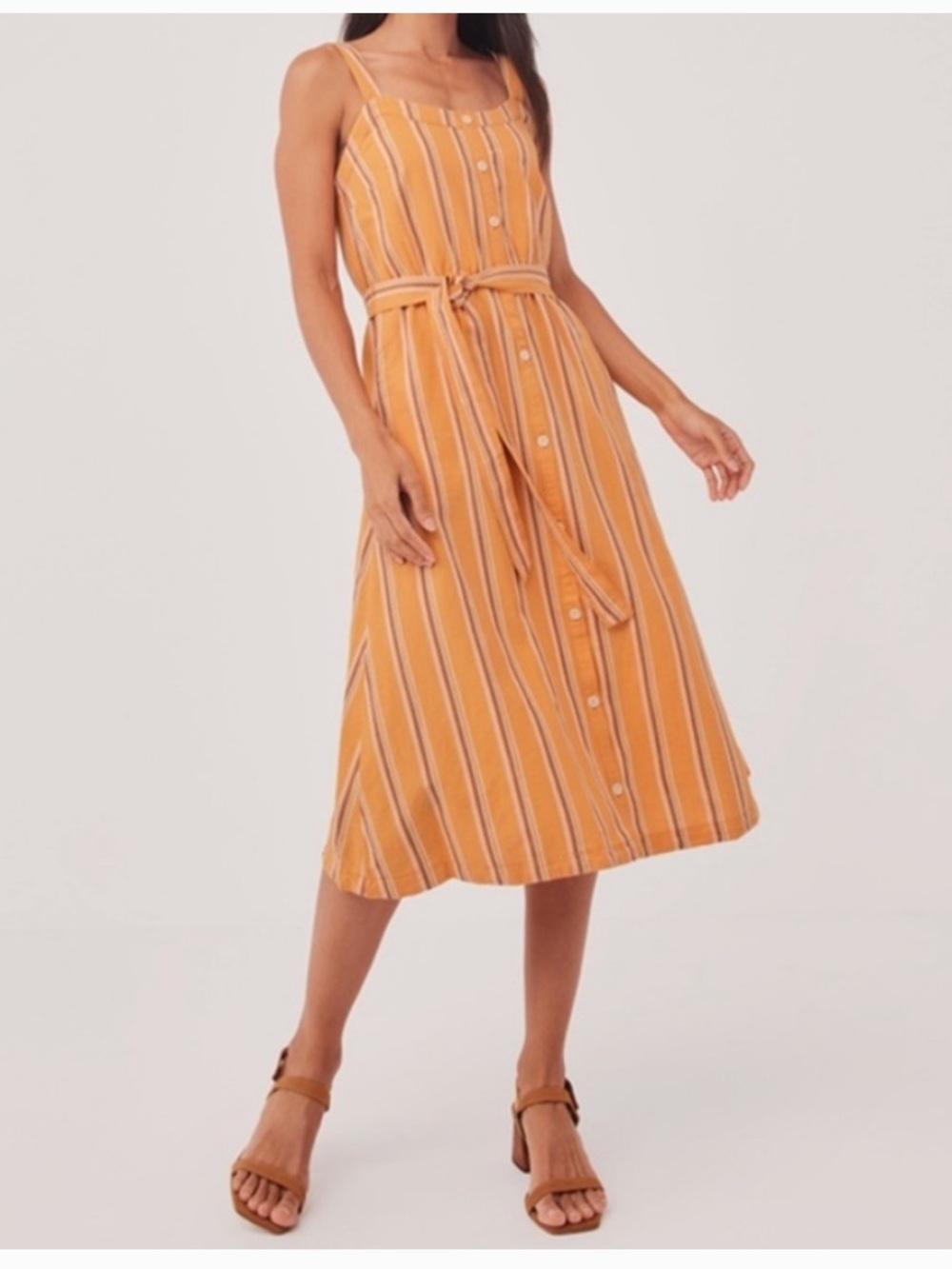 Pact Orange Striped Midi Dress